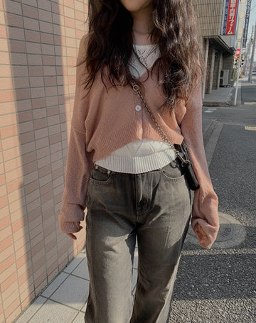 Blossom V-Neck Summer Knit Crop Cardigan